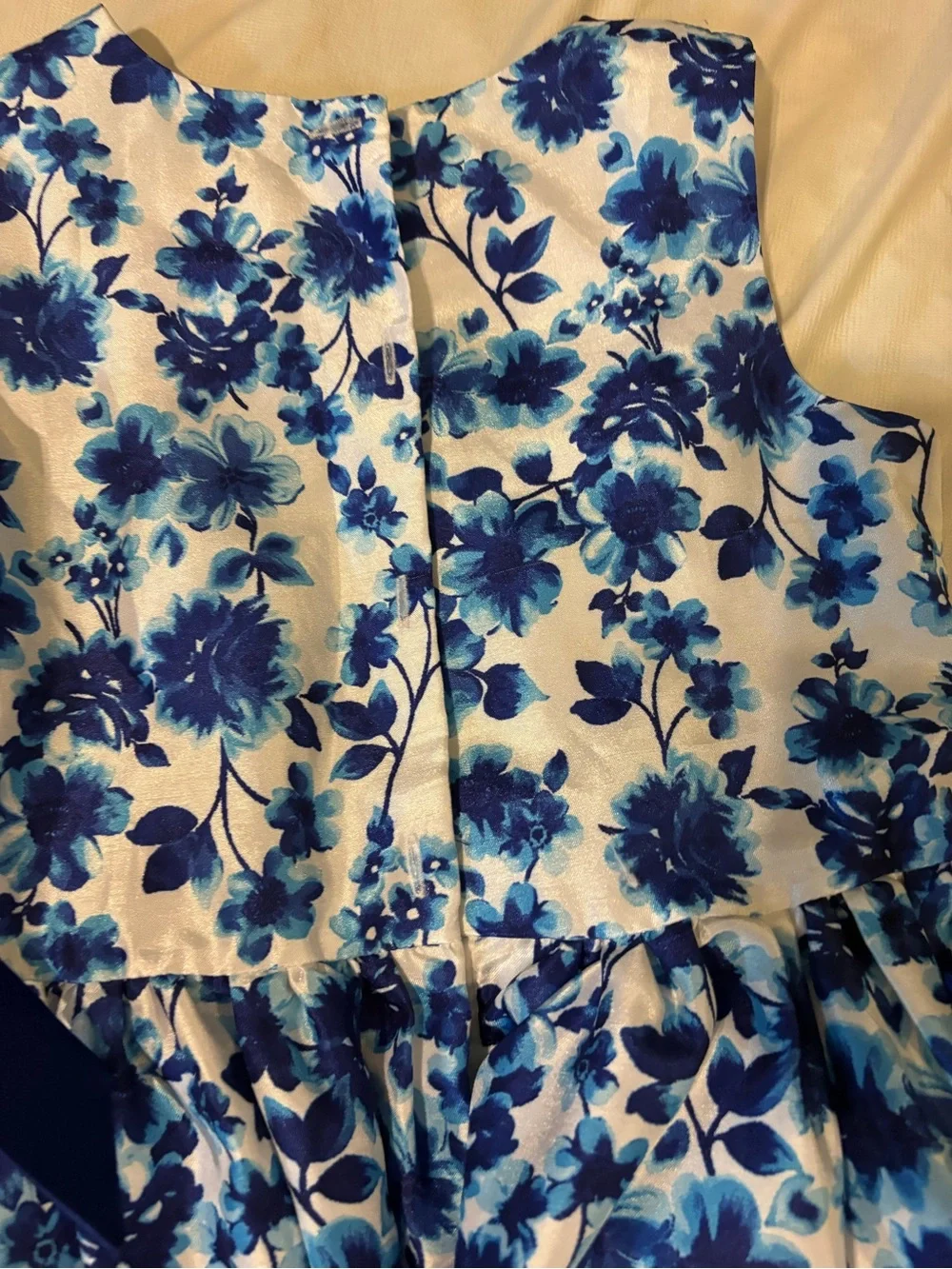 George Blue and White Floral Satin Bow Party Dress